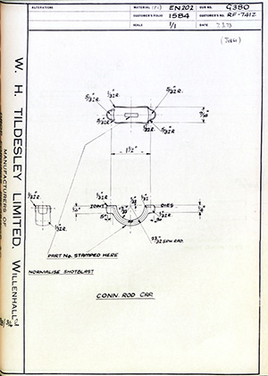 British United Shoe Machinery Co RF741Z Conn Rod Cap WH Tildesley Forging Technical Drawing