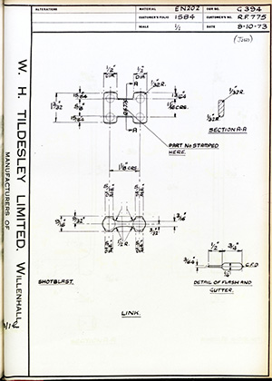 British United Shoe Machinery Co RF775 Link WH Tildesley Forging Technical Drawing