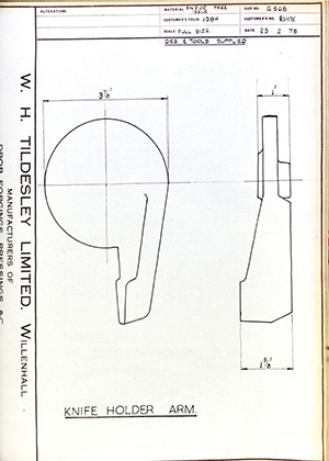 British United Shoe Machinery Co RS117E Knife Holder Arm WH Tildesley Forging Technical Drawing