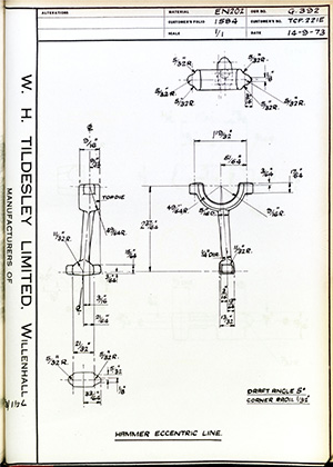 British United Shoe Machinery Co TCF221E Hammer Eccentric Line WH Tildesley Forging Technical Drawing