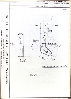 British United Shoe Machinery Co TCF623Z Body WH Tildesley Forging Technical Drawing