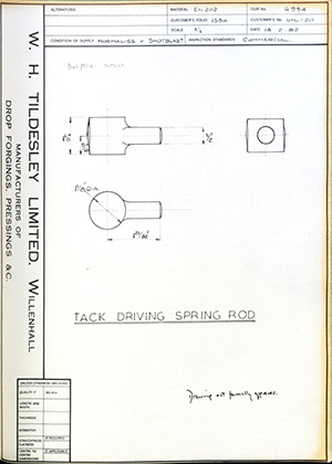 British United Shoe Machinery Co UHL217 Tack Driving Spring Rod WH Tildesley Forging Technical Drawing