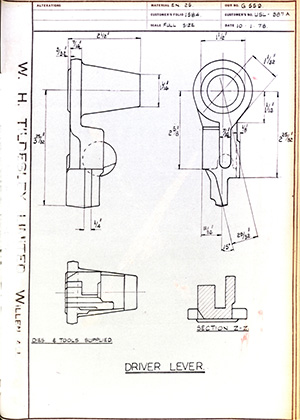 British United Shoe Machinery Co USL387A Driver Lever WH Tildesley Forging Technical Drawing