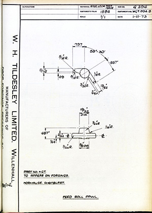 British United Shoe Machinery Co WGT894B Feed Roll Pawl WH Tildesley Forging Technical Drawing