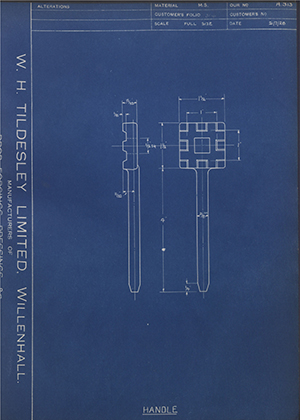 Brodie Brush Co LTD  Handle WH Tildesley Forging Technical Drawing