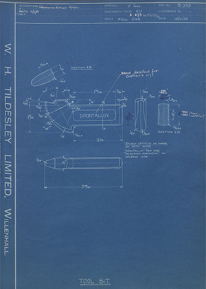 Brontalloy LTD  Tool Bit WH Tildesley Forging Technical Drawing