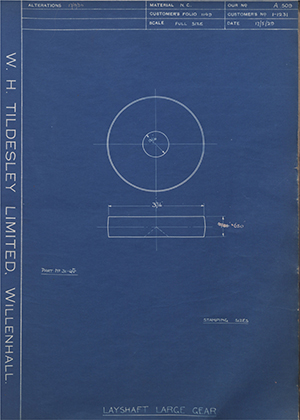 Burman & Sons LTD 1-1231 Layshaft Large Gear WH Tildesley Forging Technical Drawing