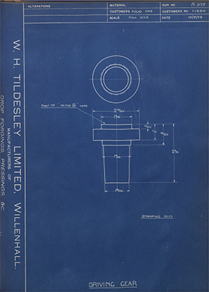 Burman & Sons LTD 1-1284 Driving Gear WH Tildesley Forging Technical Drawing