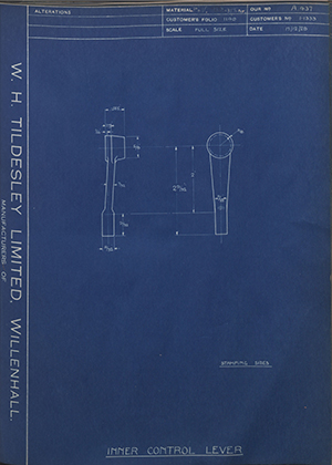 Burman & Sons LTD 1-1333 Inner Control Lever WH Tildesley Forging Technical Drawing