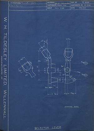 Burman & Sons LTD 2-440 Selector Lever WH Tildesley Forging Technical Drawing