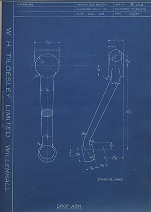 Burman & Sons LTD 2N/9M/1 Drop Arm WH Tildesley Forging Technical Drawing