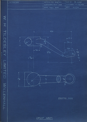 Burman & Sons LTD 2N/9M/II Drop Arm WH Tildesley Forging Technical Drawing