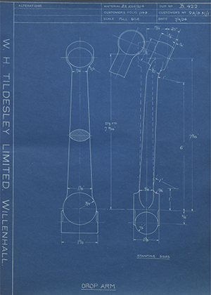 Burman & Sons LTD 2R/9 M/1 Drop Arm WH Tildesley Forging Technical Drawing