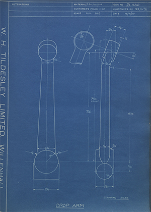 Burman & Sons LTD 2R/9 M/II Drop Arm WH Tildesley Forging Technical Drawing