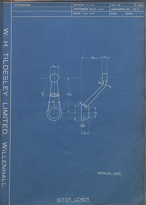 Burman & Sons LTD 36-T Outer Lever WH Tildesley Forging Technical Drawing