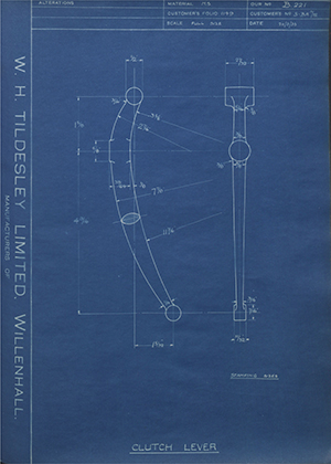 Burman & Sons LTD 5-BA M/VII Clutch Lever WH Tildesley Forging Technical Drawing