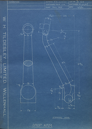 Burman & Sons LTD 65/9 M/VII Drop Arm WH Tildesley Forging Technical Drawing