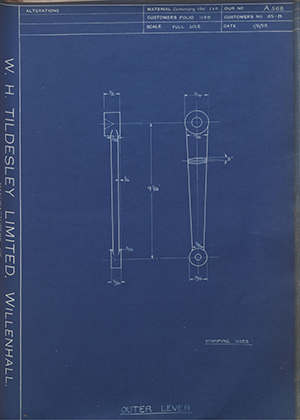 Burman & Sons LTD 65-B Outer Lever WH Tildesley Forging Technical Drawing