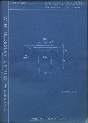 Burman & Sons LTD 8034 Mainshaft Sleeve Gear WH Tildesley Forging Technical Drawing