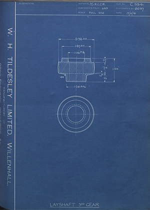 Burman & Sons LTD 8037 Layshaft 3rd Gear WH Tildesley Forging Technical Drawing