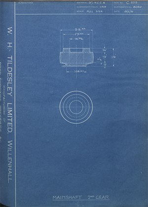 Burman & Sons LTD 8040 Mainshaft 2nd Gear WH Tildesley Forging Technical Drawing