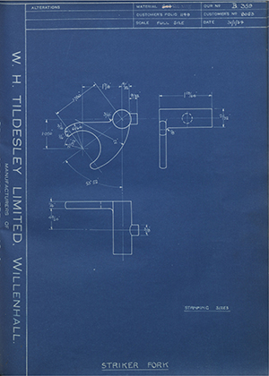 Burman & Sons LTD 8063 Striker Fork WH Tildesley Forging Technical Drawing