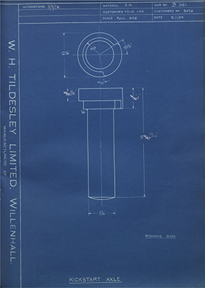 Burman & Sons LTD 8070 Kickstart Axle WH Tildesley Forging Technical Drawing