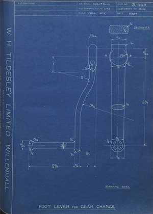 Burman & Sons LTD 8130 Foot Lever for Gear Change WH Tildesley Forging Technical Drawing