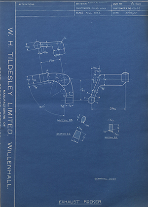 Burman & Sons LTD CX.57 Exhaust Rocker WH Tildesley Forging Technical Drawing