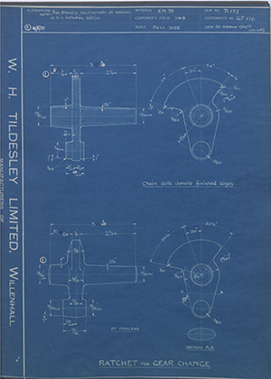 Burman & Sons LTD GT178 Ratchet for Gear Change WH Tildesley Forging Technical Drawing