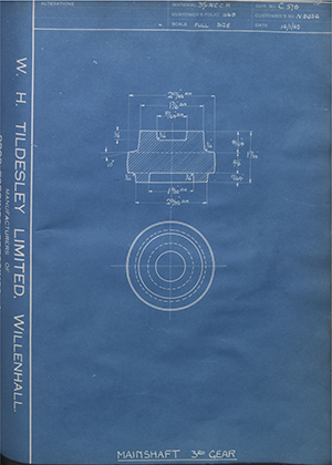 Burman & Sons LTD N8036 Mainshaft 3rd Gear WH Tildesley Forging Technical Drawing