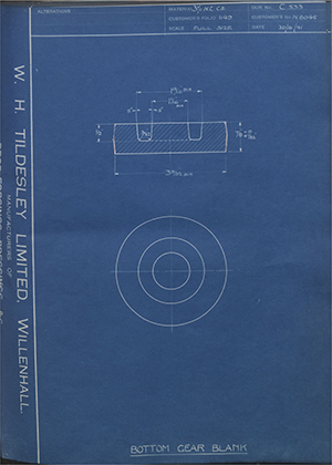 Burman & Sons LTD N8045 Bottom Gear Blank WH Tildesley Forging Technical Drawing