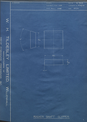 Burman & Sons LTD W19/7B Rocker Shaft Slipper WH Tildesley Forging Technical Drawing