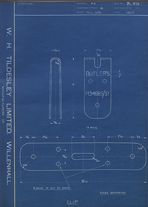 Butler Brothers (Walsall) LTD  Clip WH Tildesley Forging Technical Drawing