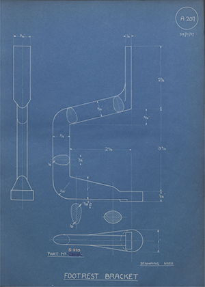 Butterfields LTD (Levis) S-239 Footrest Bracket WH Tildesley Forging Technical Drawing