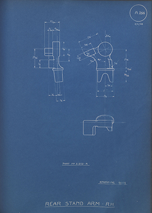 Butterfields LTD (Levis) S252-A Rear Stand Arm - RH WH Tildesley Forging Technical Drawing