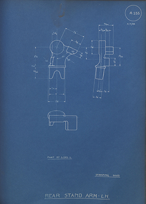 Butterfields LTD (Levis) S252-L Rear Stand Arm - LH WH Tildesley Forging Technical Drawing