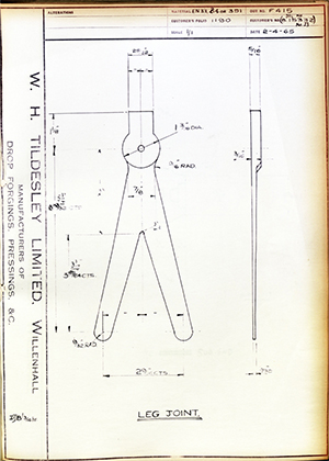 C Salter B15332 Leg Joint WH Tildesley Forging Technical Drawing