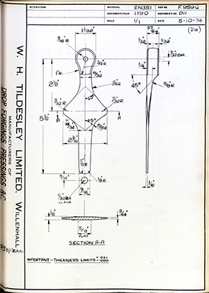 C Salter D11  WH Tildesley Forging Technical Drawing