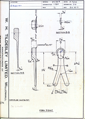 C Salter D8 Fork Joint WH Tildesley Forging Technical Drawing