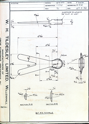 C Salter D92 BIF PB Female WH Tildesley Forging Technical Drawing