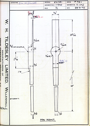 C Salter S1 (Long) Pan Joint WH Tildesley Forging Technical Drawing