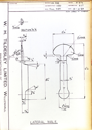 C Salter S17 Lateral Male WH Tildesley Forging Technical Drawing