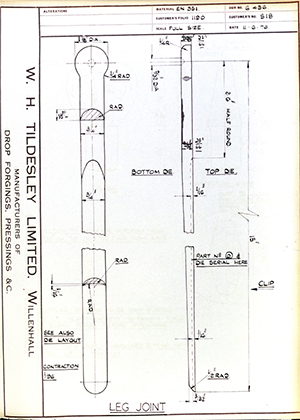 C Salter S18 Leg Joint WH Tildesley Forging Technical Drawing