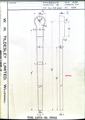 C Salter S20 Ring Catch - BK Female WH Tildesley Forging Technical Drawing