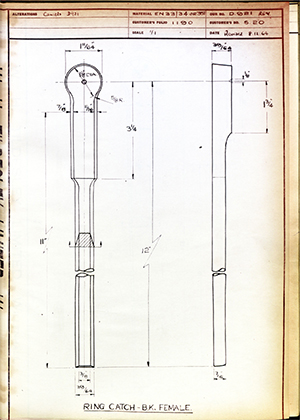 C Salter S20 Ring Catch - BK Female WH Tildesley Forging Technical Drawing