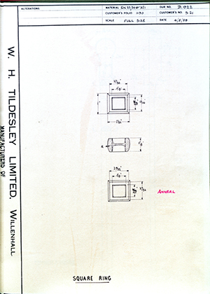 C Salter S21 Square Ring WH Tildesley Forging Technical Drawing