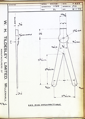 C Salter S23 S23 Ring Catch Pan Joint - Male WH Tildesley Forging Technical Drawing