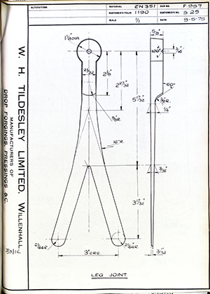 C Salter S25 Leg Joint WH Tildesley Forging Technical Drawing