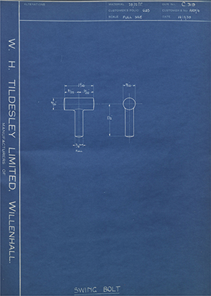 Camloc Tubular Scaffoldings LTD ARP/4 Swing Bolt WH Tildesley Forging Technical Drawing